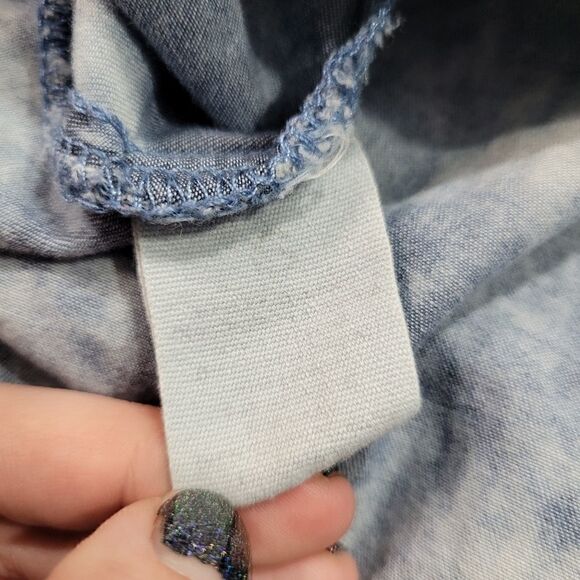 Angel Premium Denim Acid Wash Western Casual Chic Loose Fit Button Down Shirt - Picture 9 of 9